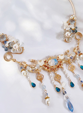 原创璎珞古风项圈流苏饰品女蝶贝汉服配饰晚明古装饰品古代女明制