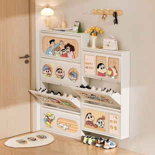 超薄鞋柜新款15cm家用门口入户大容量中古风鞋柜极窄入户翻斗柜