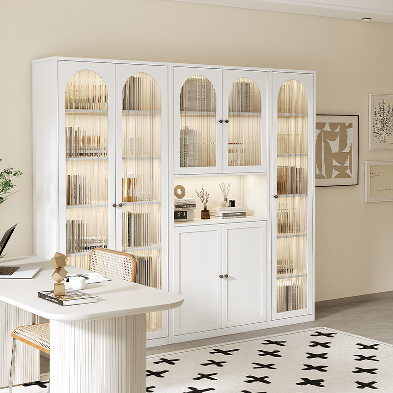 家用钢制落地书柜带玻璃门组合柜