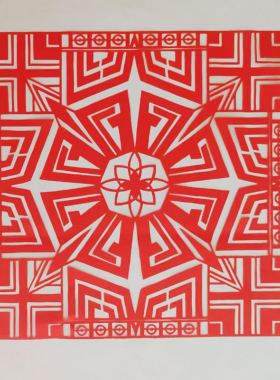 团花对称手工刻纸几何形装饰画