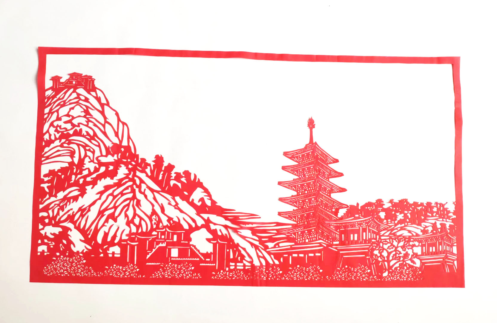 风景 塔 红色剪纸玻璃宣传贴手工学生社区单位展览装饰画大号山树图片
