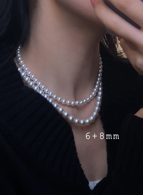 施家珍珠项链女叠戴锁骨链珍珠颈链锁骨链小珍珠项链2025新款爆款