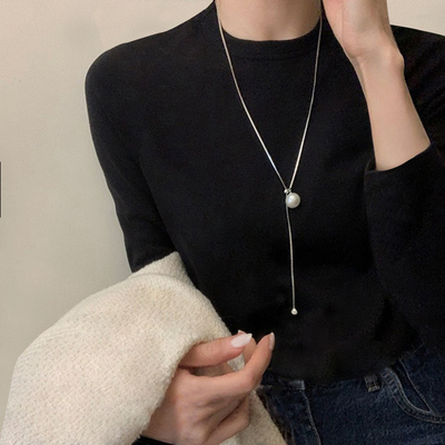 抽拉长款一颗珍珠长项链