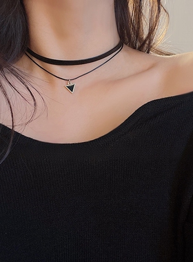 黑色项圈女颈带choker项链轻奢小众锁骨链女高级感脖颈链脖子配饰
