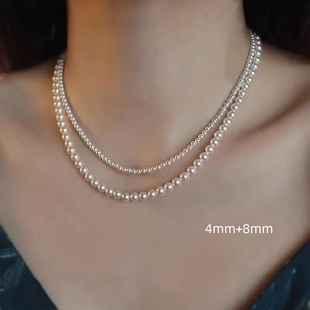 珍珠项链女叠带多层双层施家珍珠项链颈链锁骨链高级感毛衣链配饰