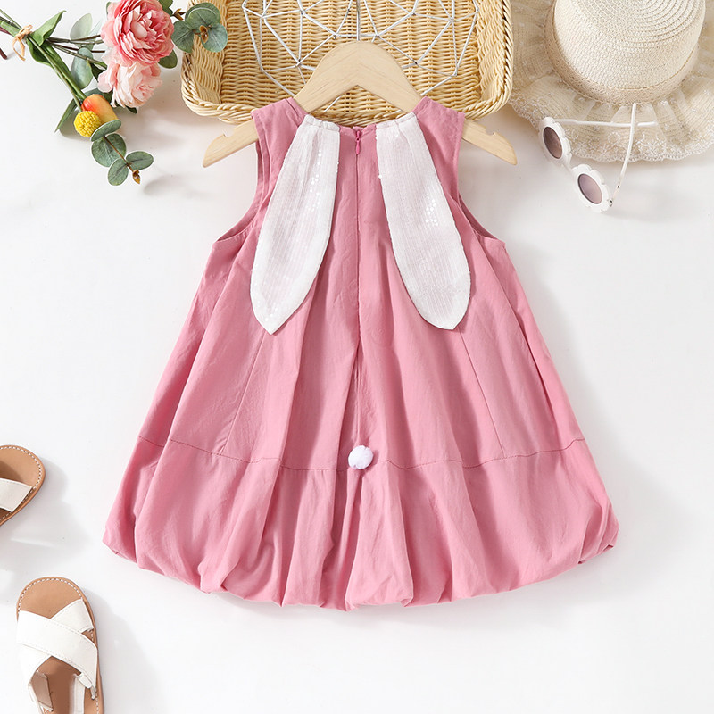 女童连衣裙夏款甜美小女孩花苞裙子可爱兔耳朵背心裙小清新公主裙