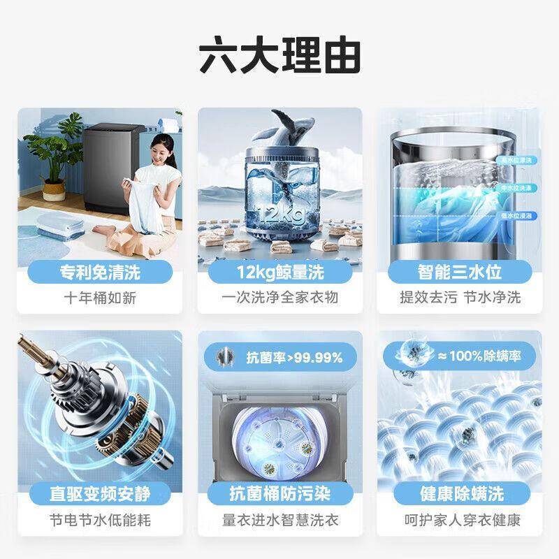 美.的随心洗12kg公斤大容量DDM直驱电机波轮洗衣机MB120V501DB