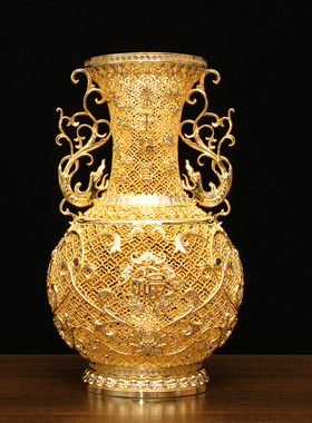 荣华富贵铜花丝花瓶摆件