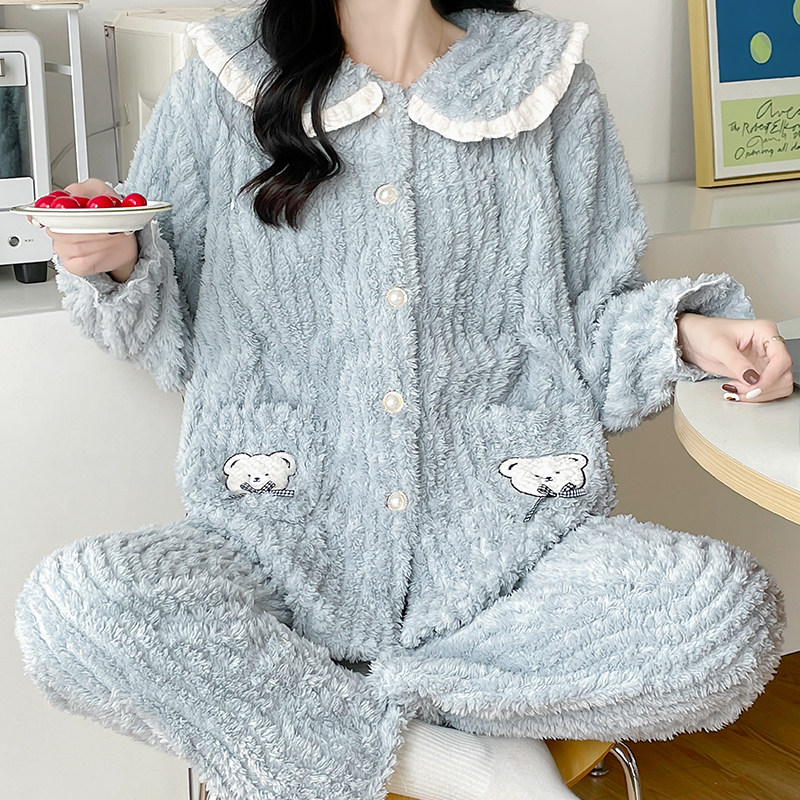 가을겨울 여성 임산부 잠옷 도톰한 산후 3D컷 벨벳 여성 임산부 잠옷 겨울용 수유 및 수유복