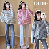 孕妇打底衫 慵懒风休闲宽松显瘦百搭套头上衣 圆领条纹毛衣秋冬大码