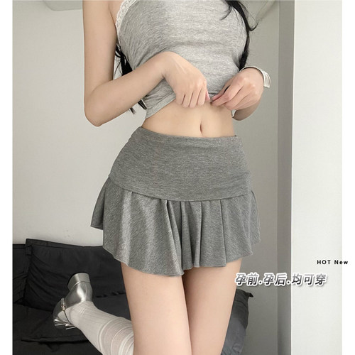 孕妇裙休闲运动短裙夏季无托腹带翻折腰防走光小个子瑜伽半身裙裤