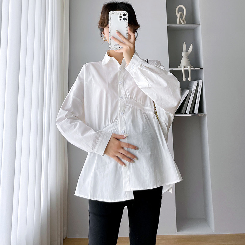 출산 착용 봄 가을 긴팔 베이비 돌 스웨터 새로운 한국 스타일 루즈 탑 셔츠 + 슬릿 배꼽 지원 바지 여성 정장