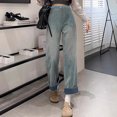 孕妇牛仔裤夏春秋女抽绳休闲裤卷边两穿休闲裤产前后小个子打底裤