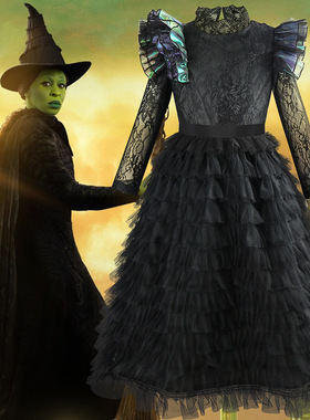 女童cos电影人物魔法坏女巫黑色连衣裙Elphaba同款衣服万圣节表演