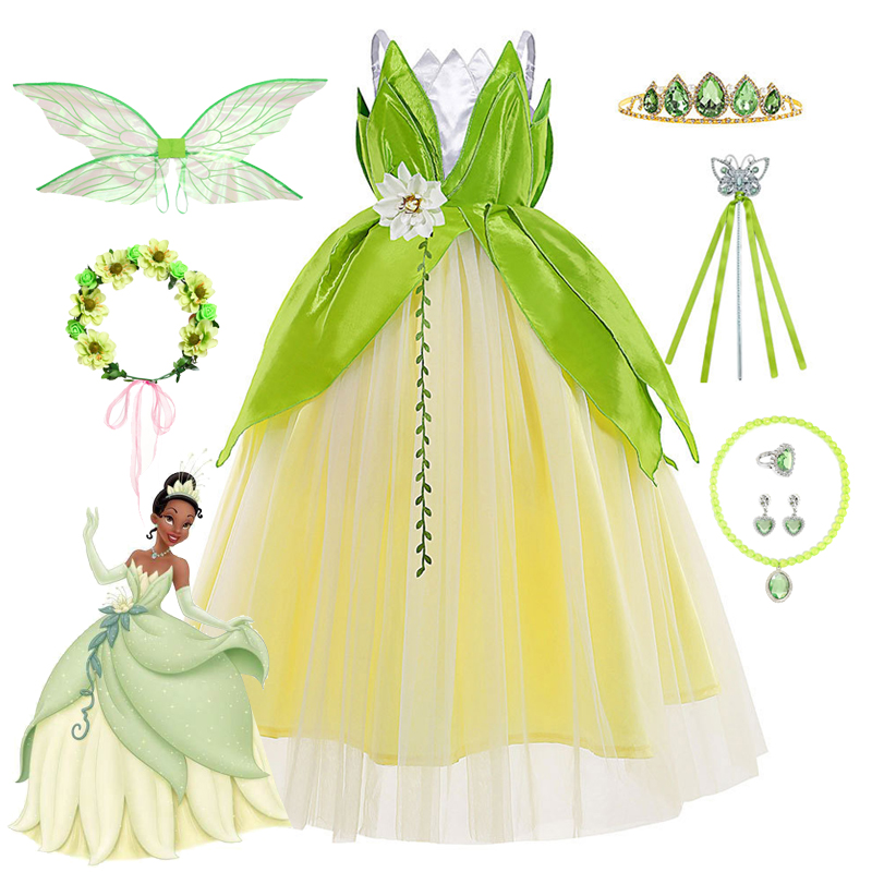 女童青蛙王子蒂安娜公主裙儿童cosplay表演服小叮当小精灵绿色裙
