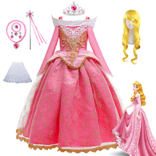 外贸童装女童爱洛公主裙cosplay睡美人一字肩洋气礼服女孩生日裙