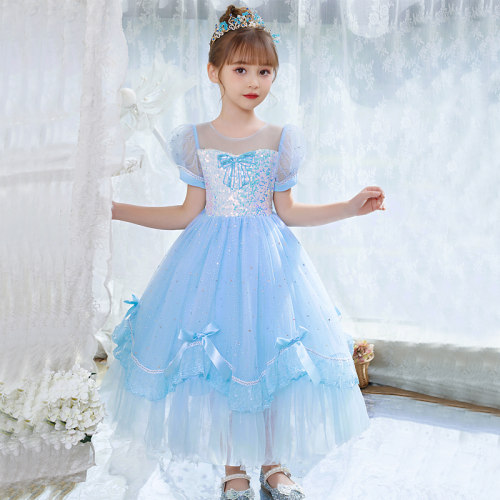 女童冰雪奇缘艾莎公主裙表演服装