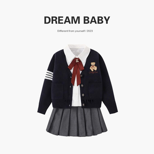 2025秋冬女童针织毛衣百褶裙套装 JK英伦风制服三件套日常运动服装