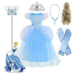 欧美童装女童灰姑娘公主裙泡泡袖蓬蓬礼服裙纯棉内里儿童舞会裙子