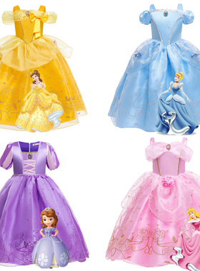 欧美电影cosplay服装女童贝尔公主礼服索菲亚爱洛灰姑娘舞蹈裙子5