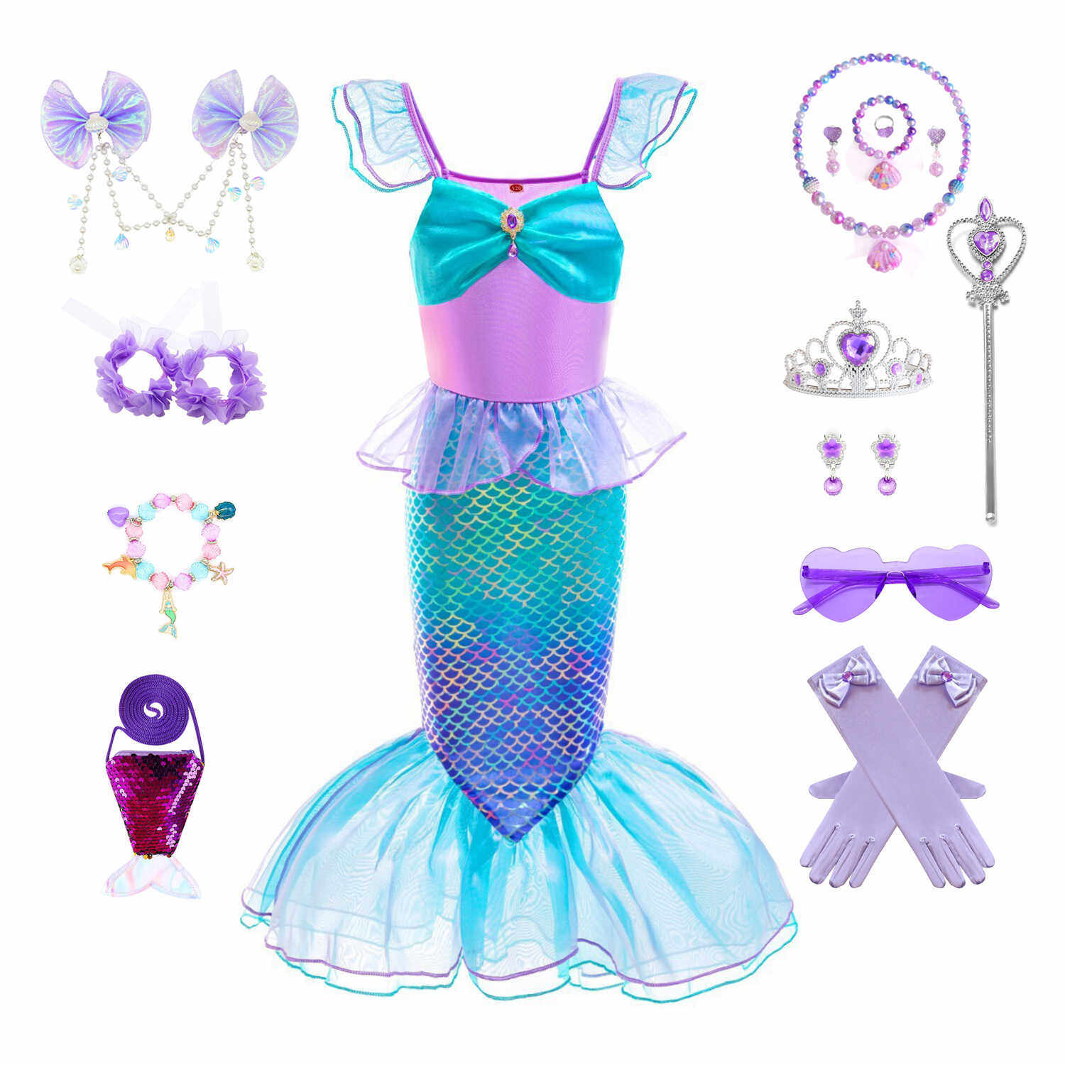 外贸儿童美人鱼公主裙人鱼姬连衣裙女童洋气吊带渐变鱼尾网纱长裙,童装/婴儿装/亲子装,连衣裙,淘宝优惠券,粉丝福利购,淘宝优惠卷