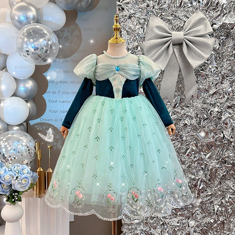 女童安娜公主裙长袖蓬蓬礼服