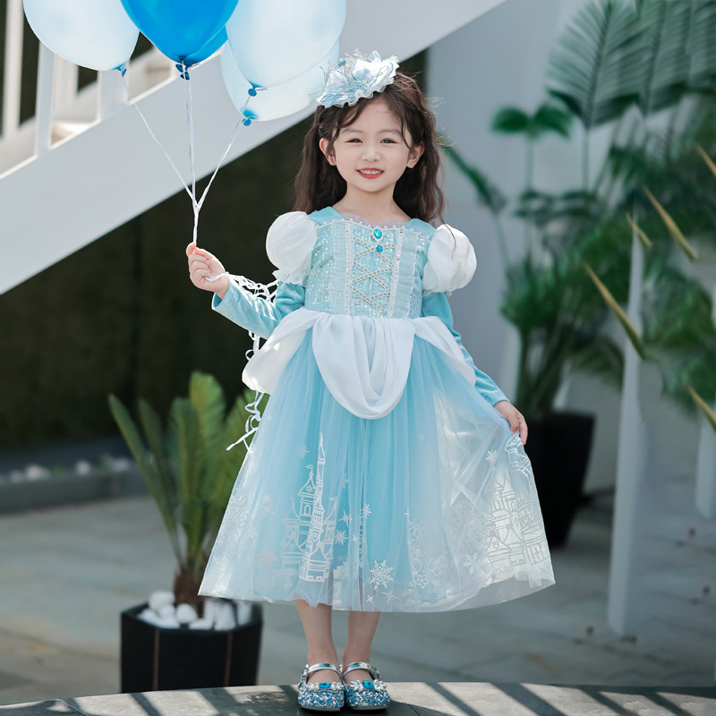 女童艾莎公主裙原创绝版蓝色冰雪奇缘爱莎灰姑娘连衣裙儿童礼服裙