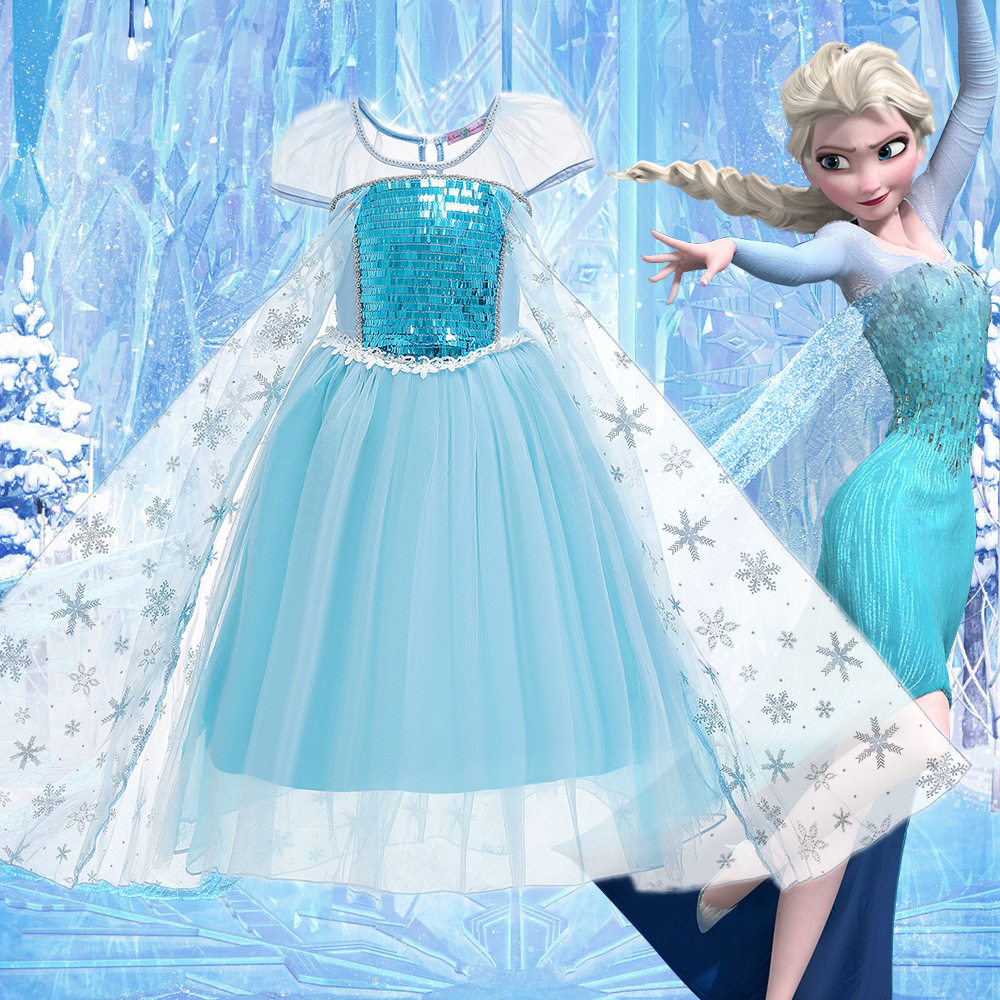 夏季女童Frozen冰雪皇后爱莎公主裙Elsa艾莎角色扮演服儿童表演裙