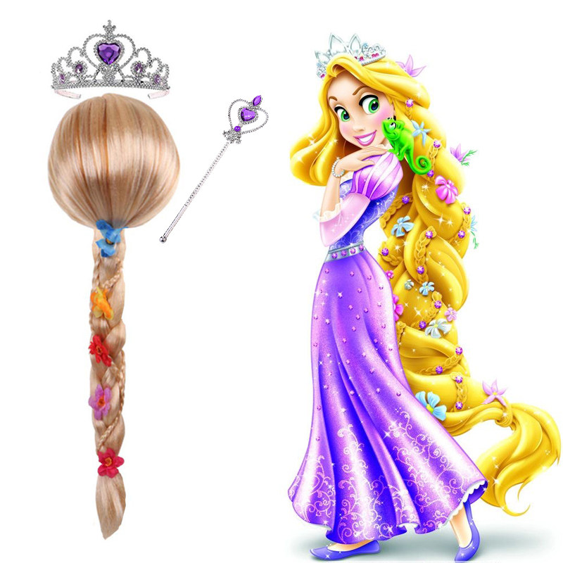 女童迪士尼假发长发假发辫子