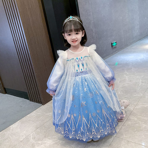 女童冰雪奇缘2艾莎女王公主裙春