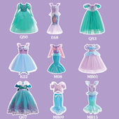 女童美人鱼爱丽儿公主裙绿色一字肩蓬蓬长裙cos话剧表演服沙滩服