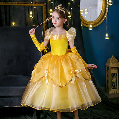 女童贝尔公主裙一字肩吊带洋气裙