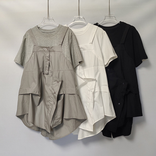 2026夏季 设计感不规则剪裁女上衣休闲宽松假两件T恤 新款