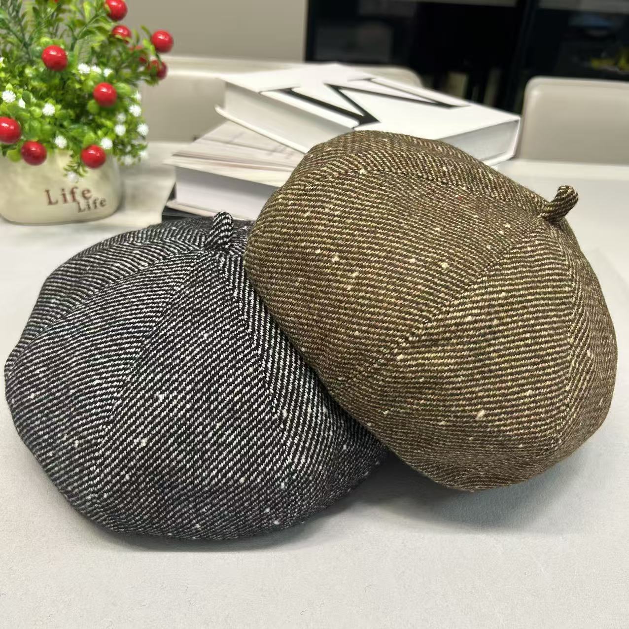 粗花呢子贝雷帽女简约时尚秋冬