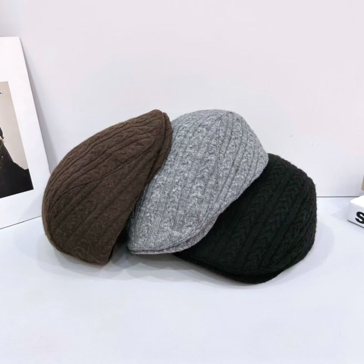 冬新款韩版鸭舌帽女纯色时尚加厚