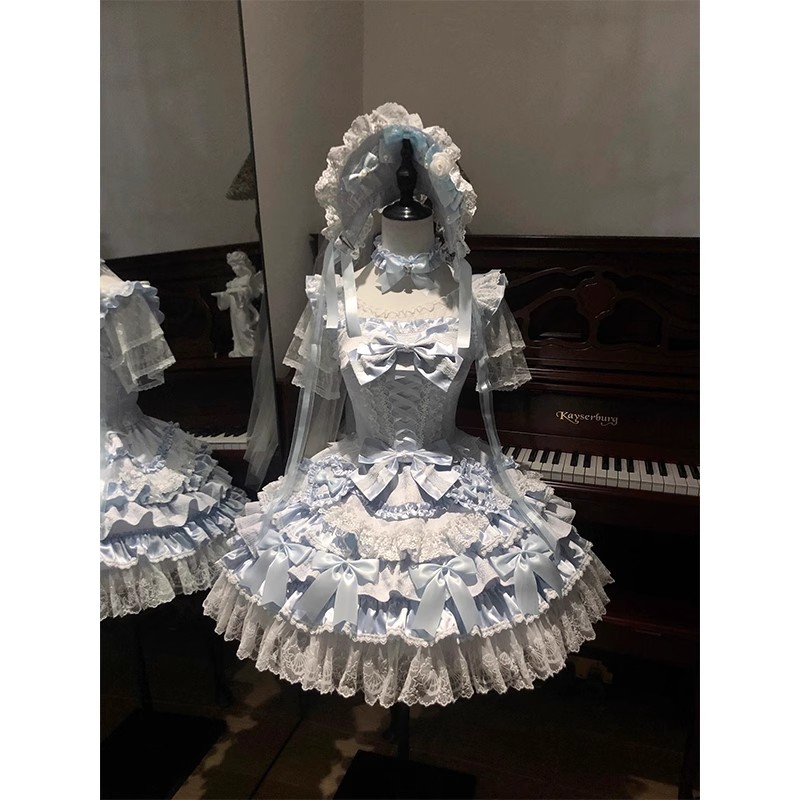 蓝色温柔风doll感可爱lolita裙古早感甜美少女心公主裙日常蛋糕裙