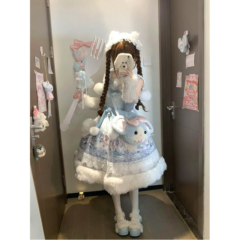 可爱甜美毛绒绒lolita裙jsk连衣裙洛丽塔秋冬季洋装少女感公主裙
