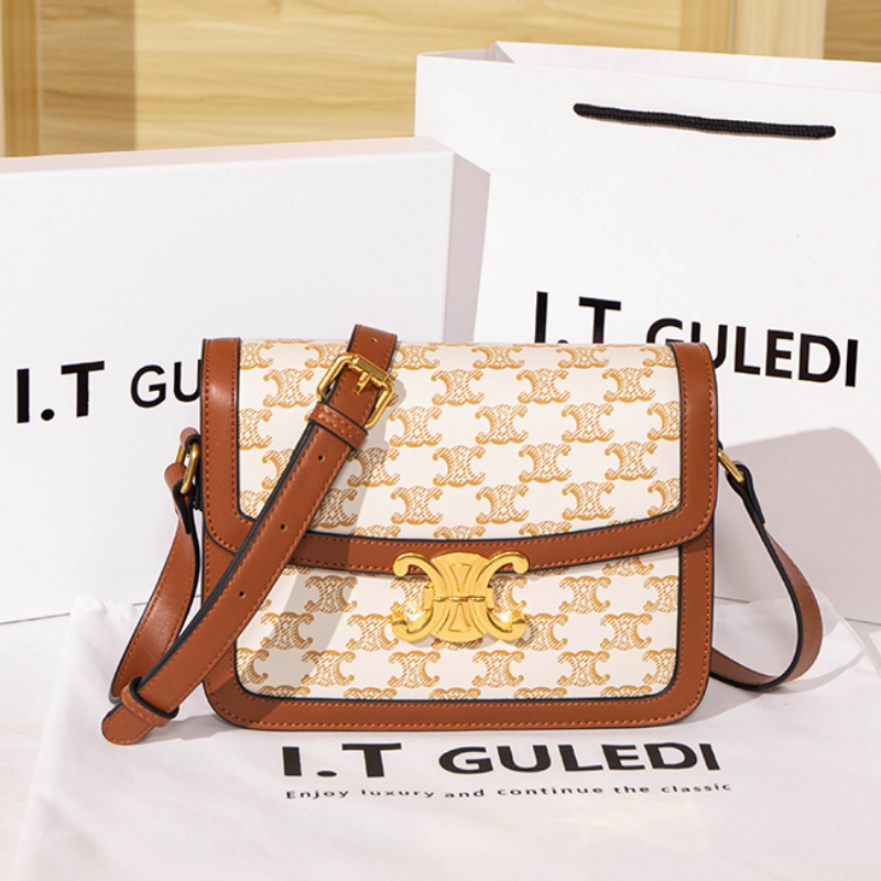 小众设计英伦风豆腐包新款撞色百搭单肩斜挎包印花高级感手提包