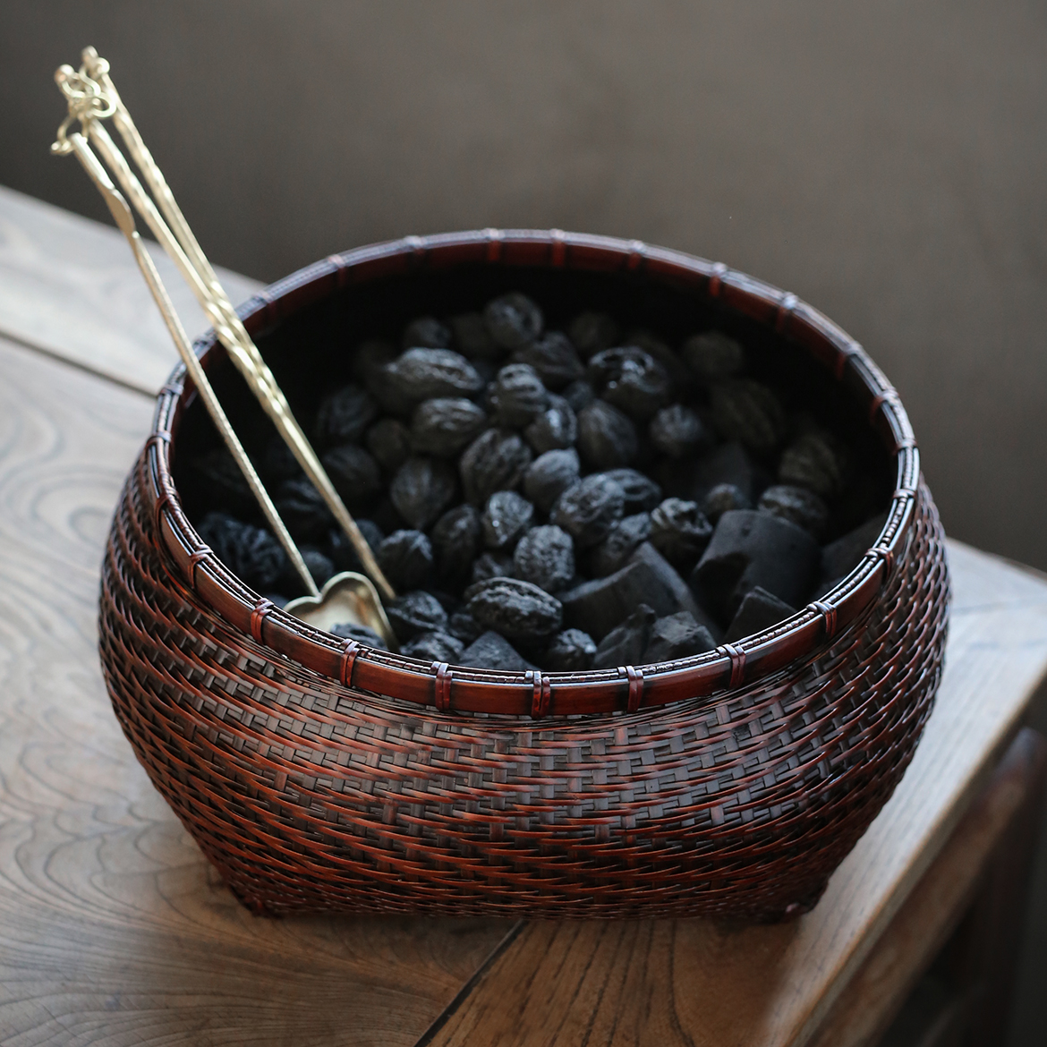 炭篓炭笼碳斗手工竹编核桃炭钵