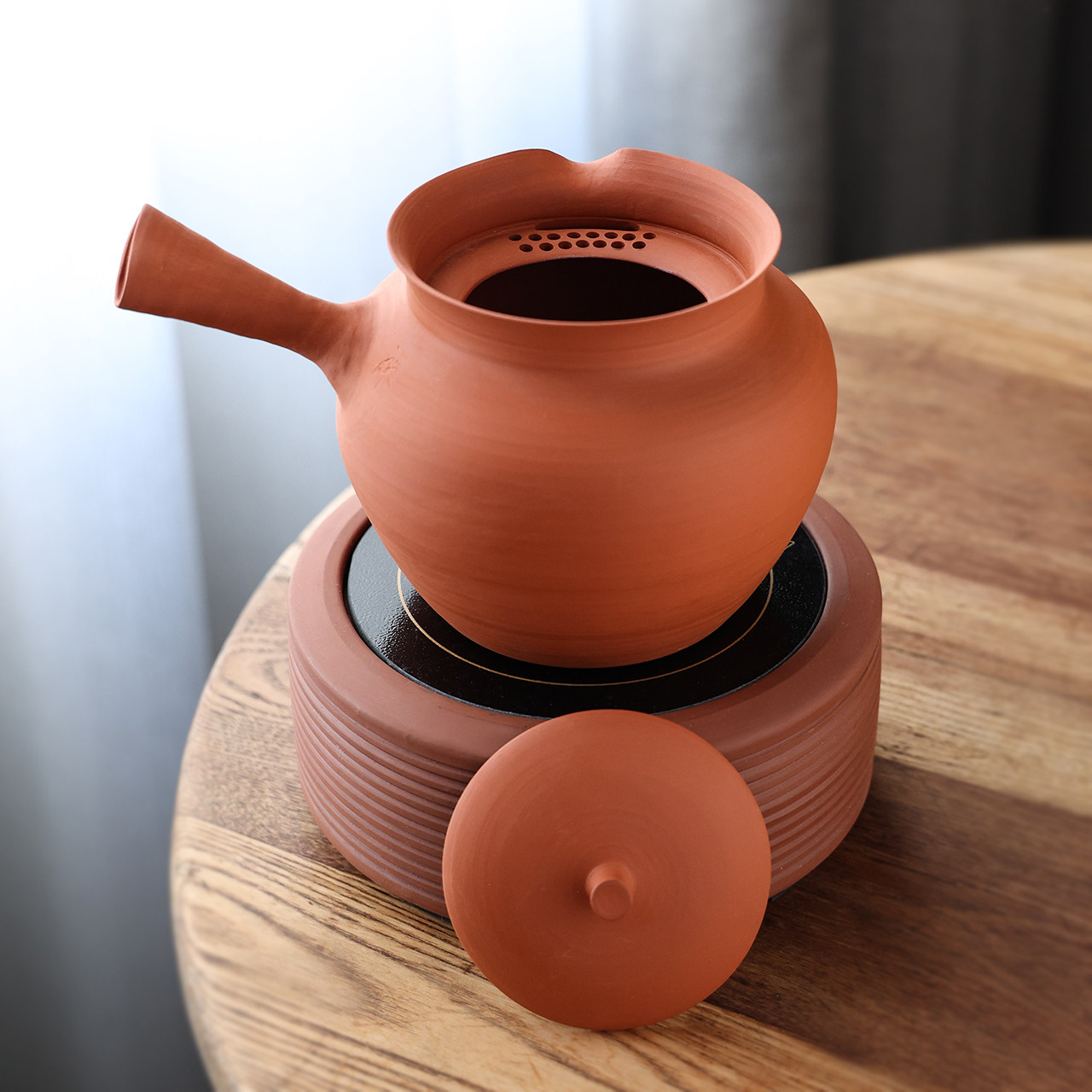 红泥一醉砂铫煮茶器陶罐 烧水壶煮白茶公道杯纯手工电陶炉玉书煨