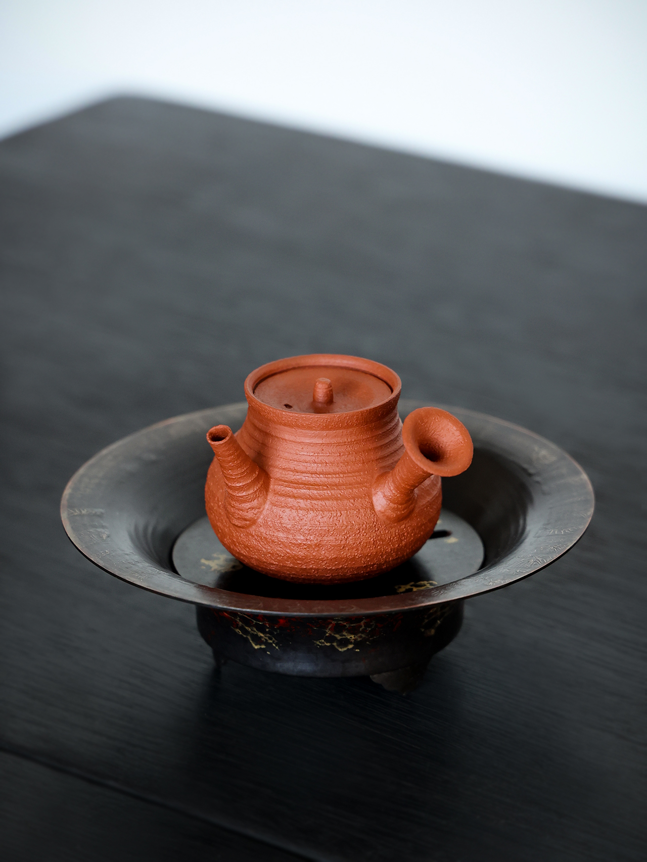 急须壶小侧把南蛮烧手工手拉壶工夫茶泡茶壶小壶日式复古粗陶朱泥