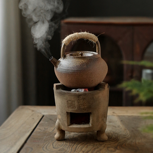 陶壶砂铫 手拉烧水煮茶壶 茶诗白泥凉炉潮州工夫茶炉 火炭炉 碳炉