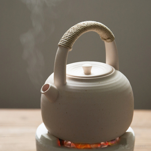 炭炉陶土砂铫普洱煮茶器 手工日本白泥提梁煮茶壶 电陶炉烧水壶