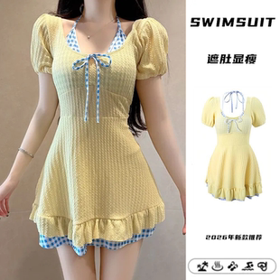 2026甜美游泳衣少萝可爱度假 胖MM遮肉显瘦新款 泳衣女裙式 连体大码
