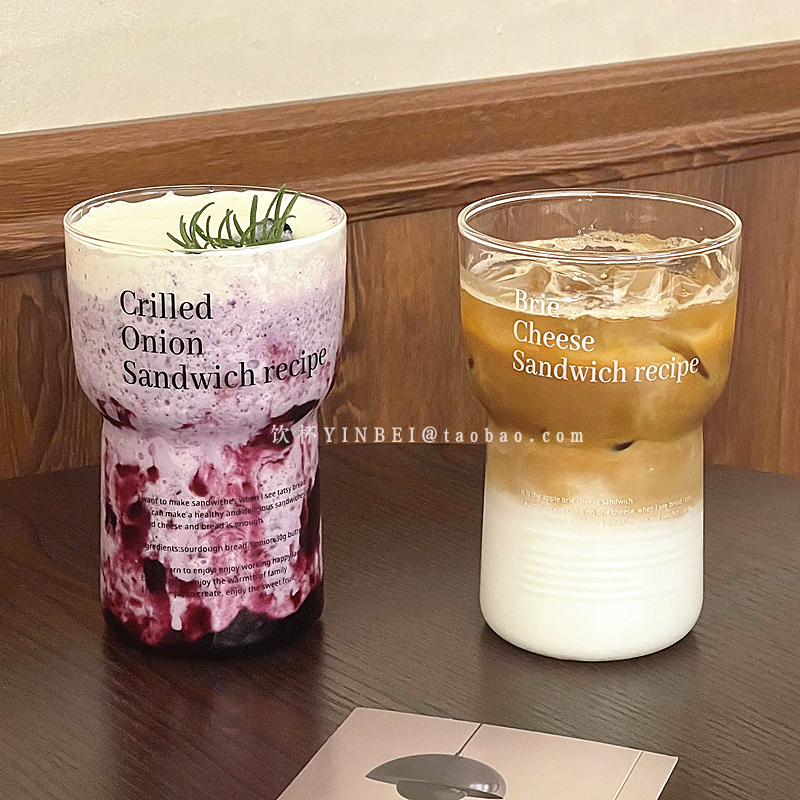 高颜值玻璃水杯韩式家用耐高温字母杯网红ins风简约果汁杯咖啡杯