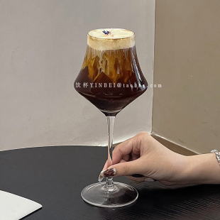 小众简约设计感菱形高脚鸡尾酒杯复古创意透明红酒杯玻璃杯特调杯