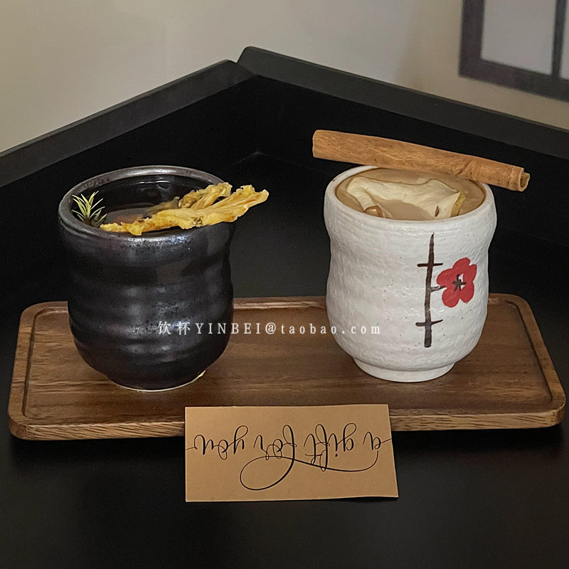 创意日式复古风清酒杯哑光陶瓷和风热拿铁杯咖啡杯vintage拉花杯