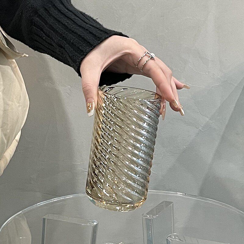 简约风浮雕螺纹玻璃杯子美式咖啡杯苏打气泡水饮料果汁牛奶早餐杯