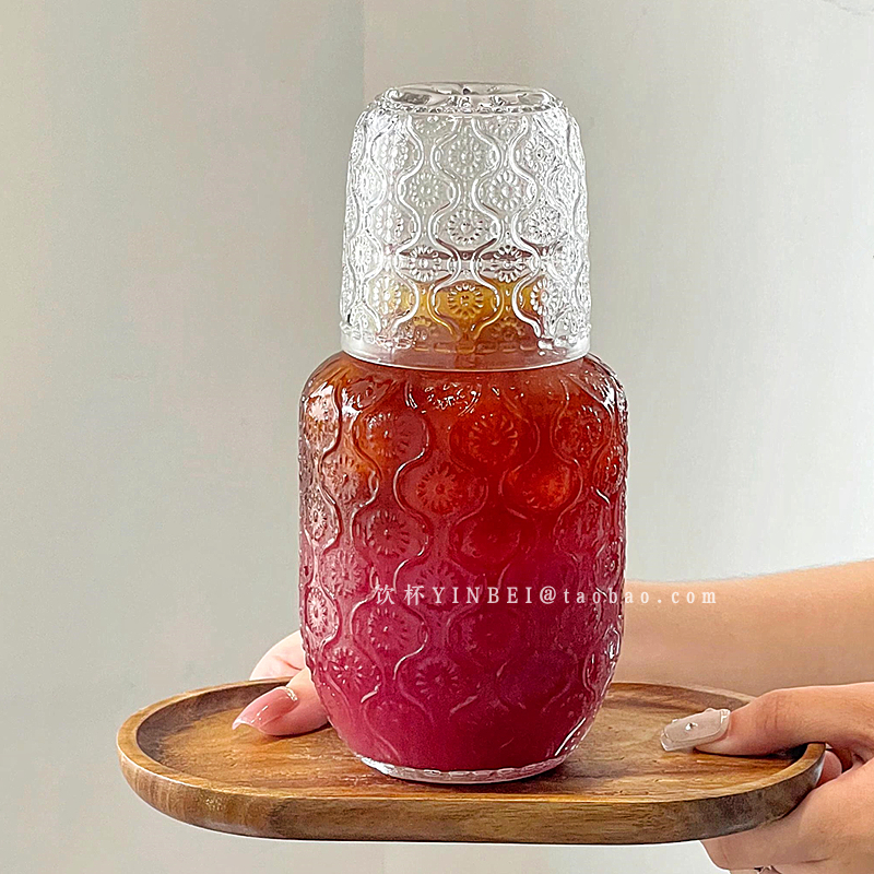 复古欧式玻璃杯果汁杯大容量海棠花冷水壶一壶一杯套装家用玻璃壶