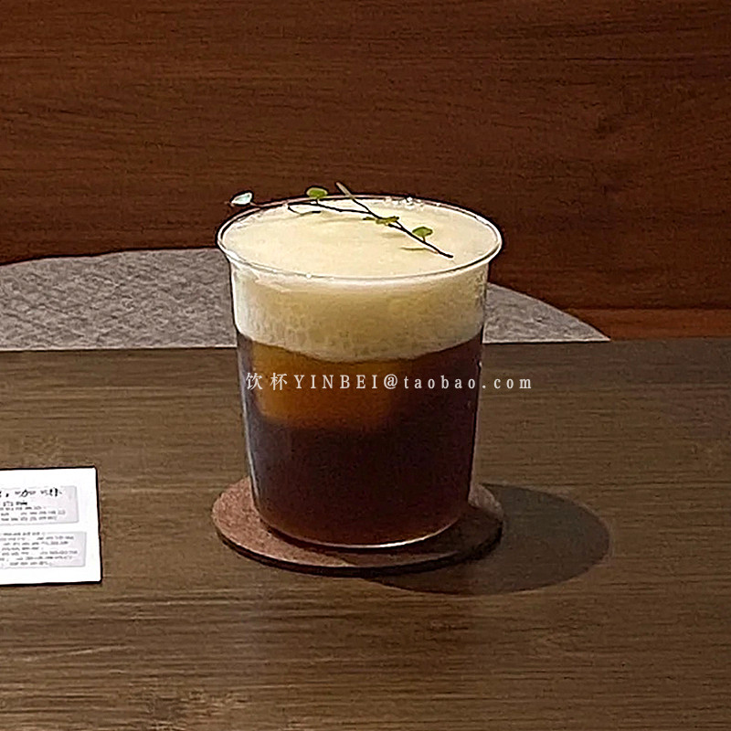 法式ins风扩口透明玻璃咖啡杯